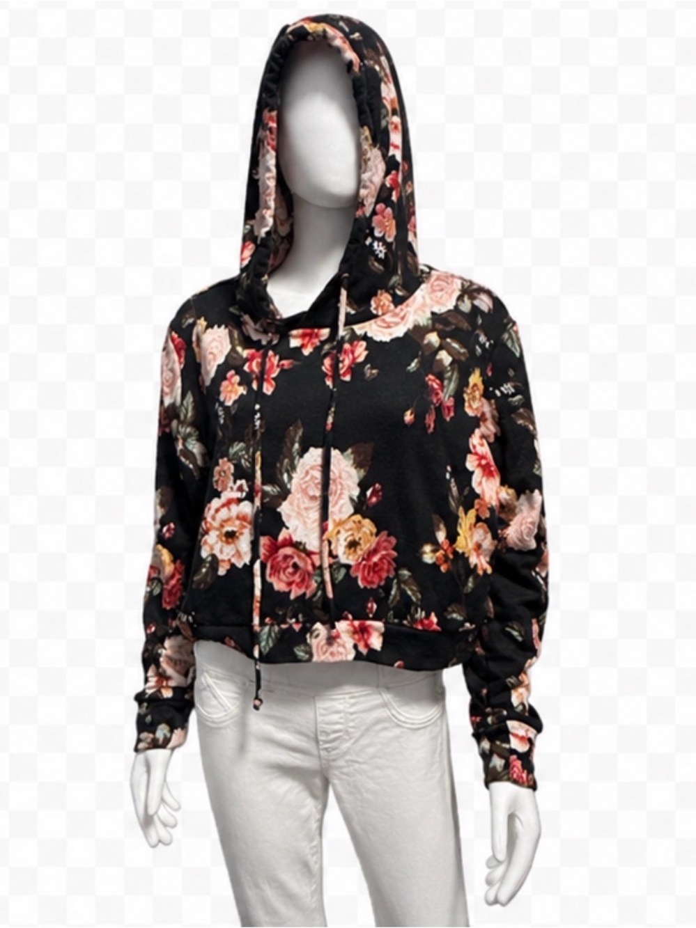 Mossimo Supply Co. Black Floral Cropped Hooded Sweatshirt